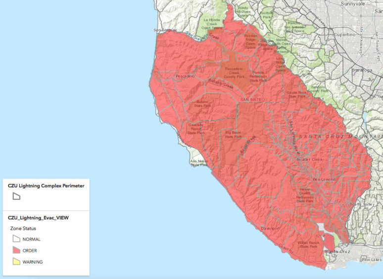 CZU Lightning Complex grows to 63 000 acres overnight destroys 97