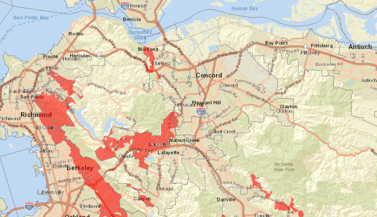 Officials urge East Bay residents - CCC Very High Fire Threat Zones 768x443 